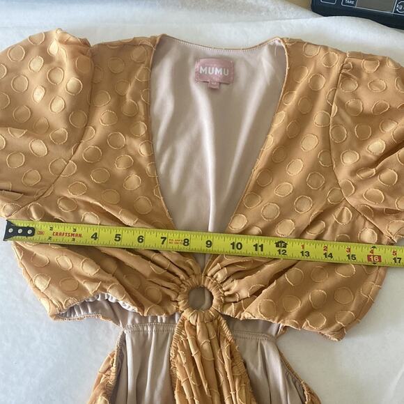 SHOW ME YOUR MUMU Go Out Cut Out Maxi Dress Gold Dot Long Sleeves Boho Medium - Picture 13 of 14